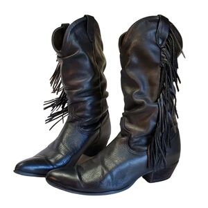 Rodeo Drive Vintage Women’s Black Leather Western Boots with Fringe, Size 7M